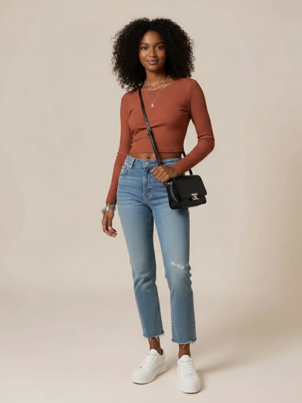 Altar’d State Burnt Orange Fall Twist Reversible Long Sleeve Crop Top